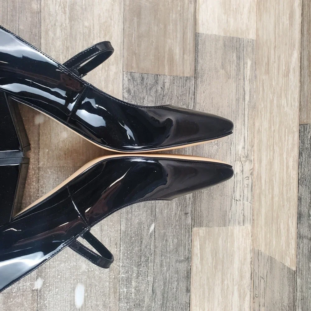 Calvin Klein Jatlee Womens Dress Pump Sz 9 M Black Leather Square Toe Block Heel